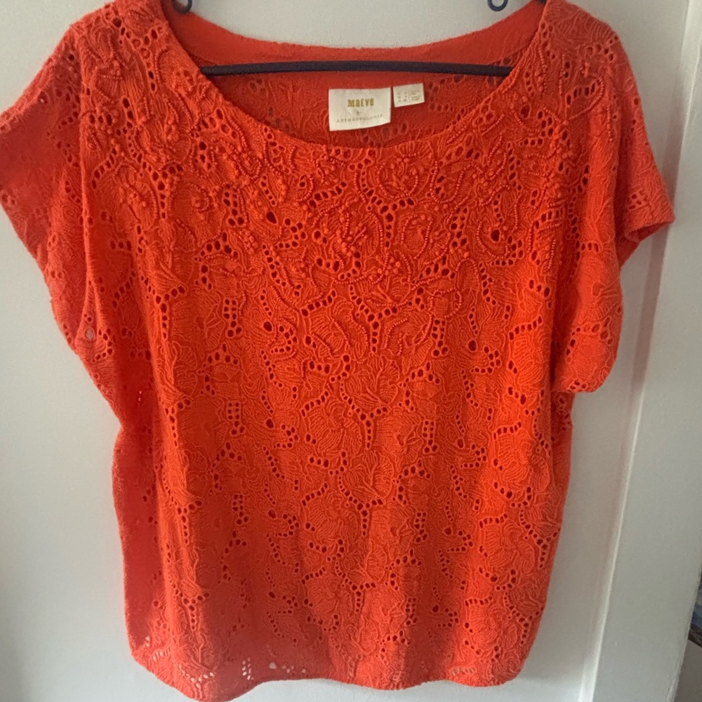 Maeve Orange Eyelet Knit Women's Top